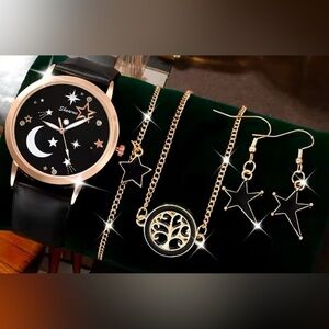 $4 Black and Gold Starry Watch and Jewelry Set New. $4 WHEN BUNDLED WITH 3 Or Mo